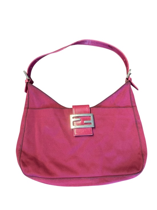 Fendi Handbags - Vintage Fendi FF Neoprene Mamma Baguette Fuchsia Pink Leather Trim Shoulder Bag